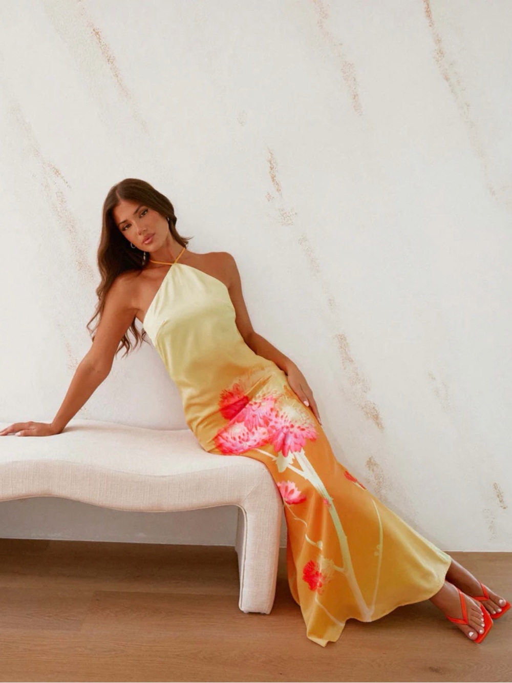 Peppermayo Yellow and Pink Ombre Satin Dress